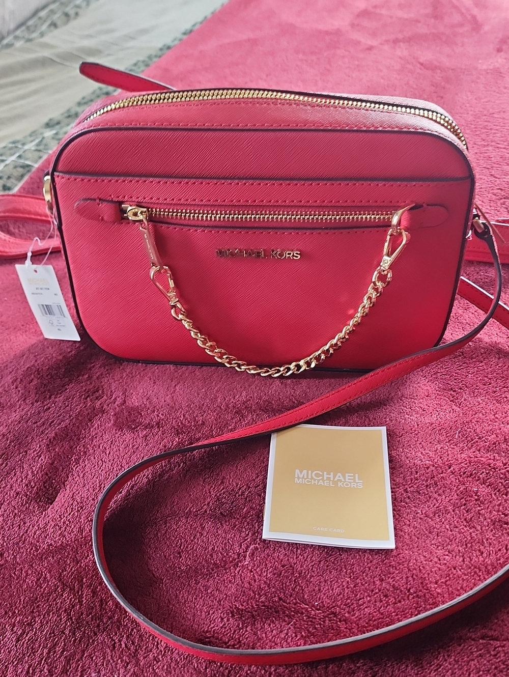 Michael Kors Red Saffiano Leather Crossbody Bag